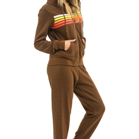 Aviator Nation 5 STRIPE HOODIE - CHOCOLATE // WHITE NEON - Picture 4 of 4